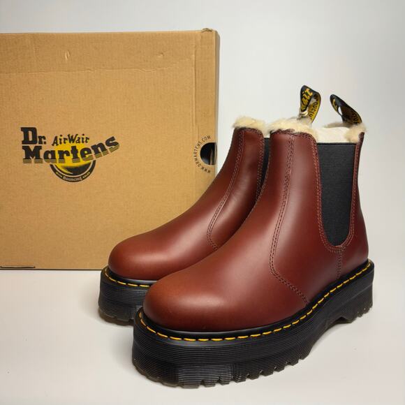 Dr Martens 2976 Abruzzo Waterproof Faux Fur Lined Quad Platform Boots in Brown - Picture 1 of 9